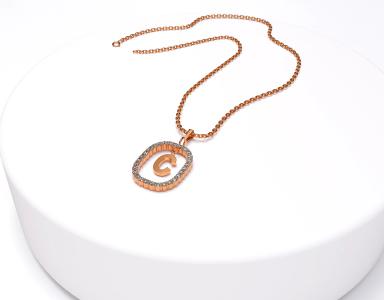 Zirkon Taşlı Harf Kolye 925 Gümüş Rose Kaplama 3