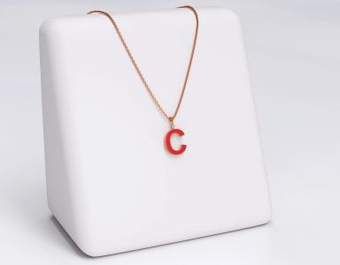 Kırmızı Mineli Harf Kolyesi 925 Gümüş Rose Kaplama 2