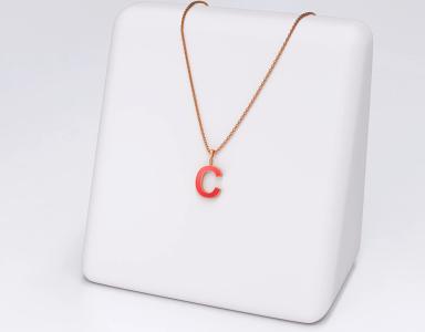 Kırmızı Mineli Harf Kolyesi 925 Gümüş Rose Kaplama 4