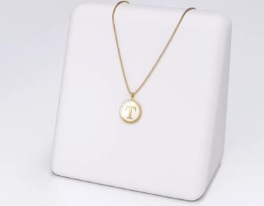 Daire Çerçeve Detaylı Mineli Harf Kolye Altın 4